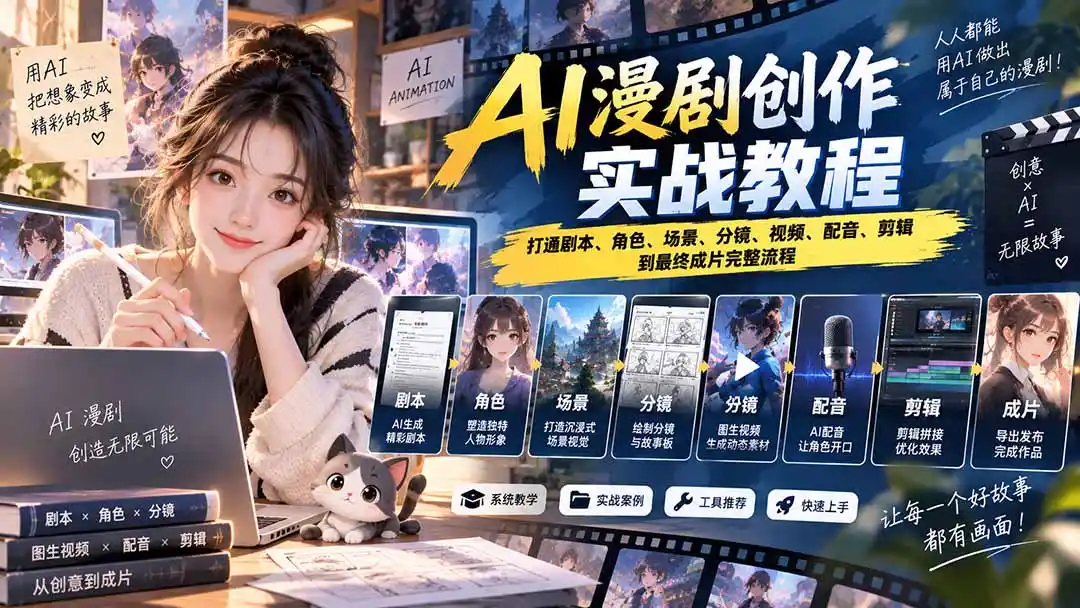 2026 AI漫剧创作实战教程：打通剧本、角色、场景、分镜、视频、配音、剪辑到最终成片完整流程-寒山客