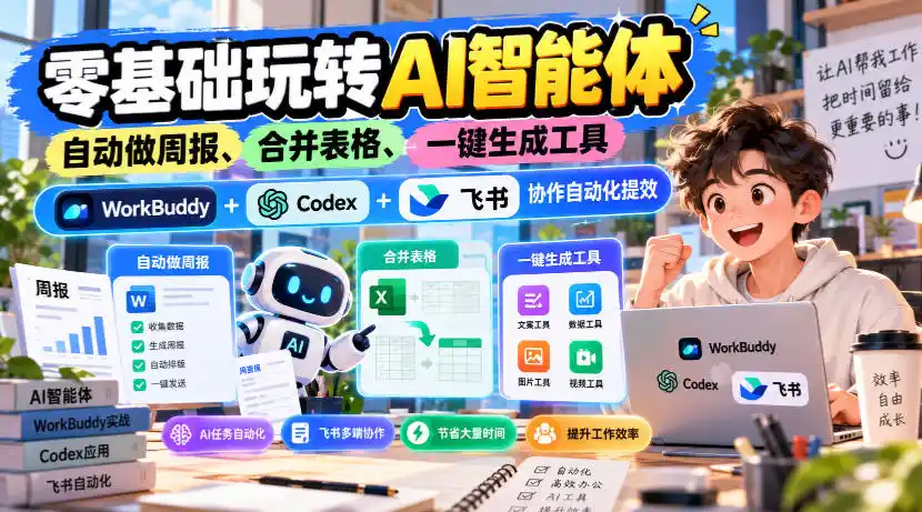 【无水印】零基础玩转AI智能体，自动做周报、合并表格、一键生成工具，WorkBuddy+Codex + 飞书协作自动化提效-小创项目网