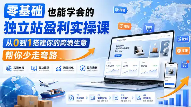 零基础也能学会的独立站盈利实操课，从0到1搭建你的跨境生意，帮你少走弯路-小创项目网
