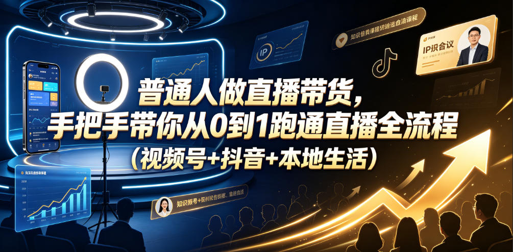 普通人做直播带货，手把手带你从0到1跑通直播全流程(视频号+抖音+本地生活)-寒山客