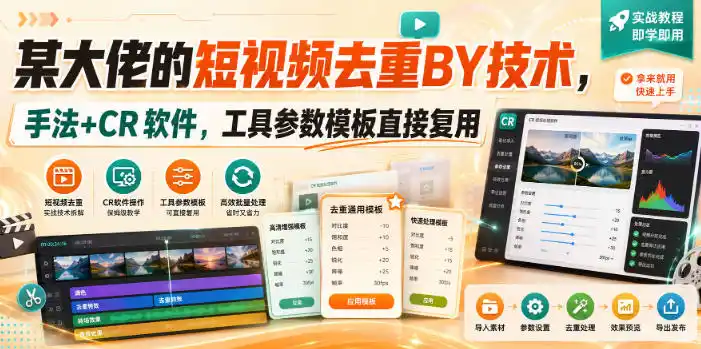 某大佬的短视频去重搬运技术，手法+CR软件，工具参数模板直接复用-小创项目网