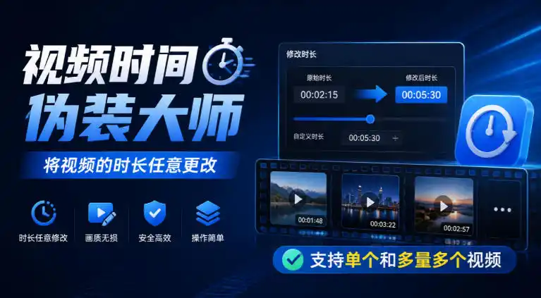 视频时间伪装大师，将视频的时长任意更改，支持单个和多量多个视频-寒山客