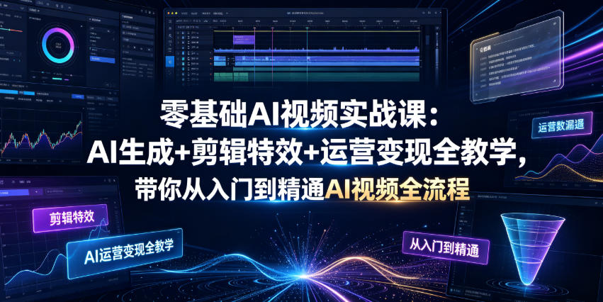 零基础AI视频实战课：AI生成+剪辑特效+运营变现全教学，带你从入门到精通AI视频全流程-寒山客