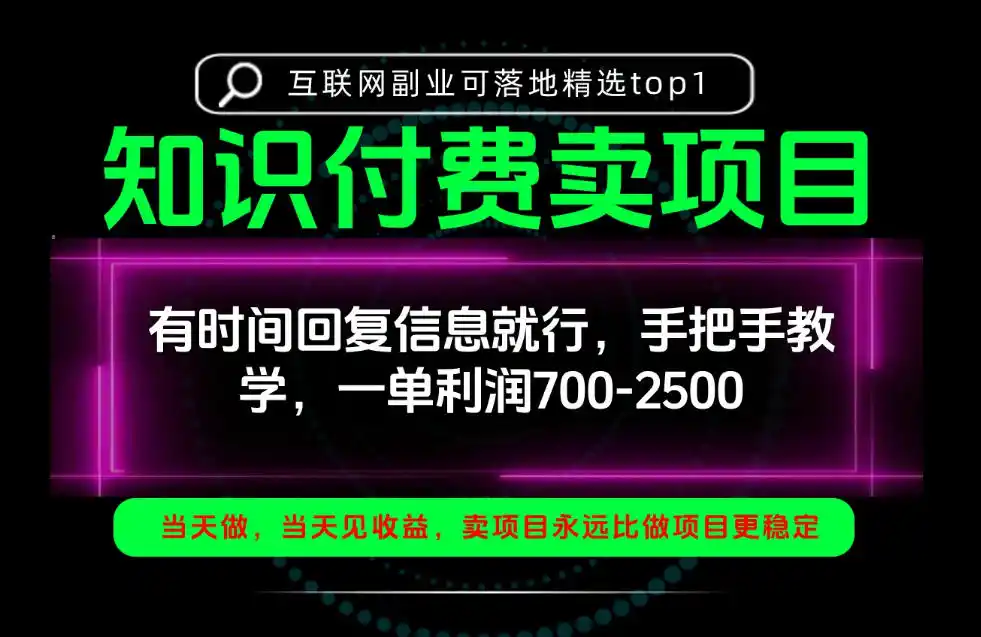 一单利润700-2.5k，有时间回信息就行，手把手带你做知识付费卖项目！一天稳定2-3单！【揭秘】-小创项目网
