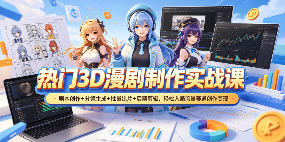 热门3D漫剧制作实战课，剧本创作+分镜生成+批量出片+后期剪辑，轻松入局流量赛道创作变现-小创项目网