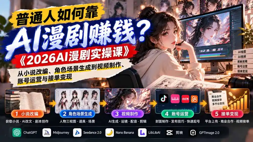 普通人如何靠AI漫剧赚钱？《2026AI漫剧实操课》从小说改编、角色场景生成到视频制作、账号运营与接单变现-小创项目网