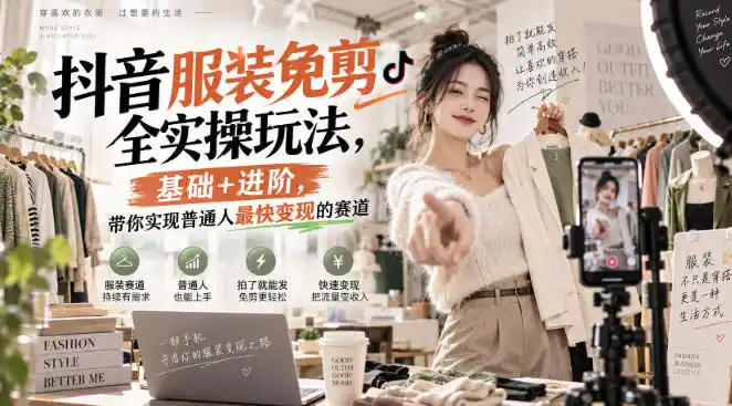 抖音服装免剪全实操玩法，基础+进阶，带你实现普通人最快变现的赛道