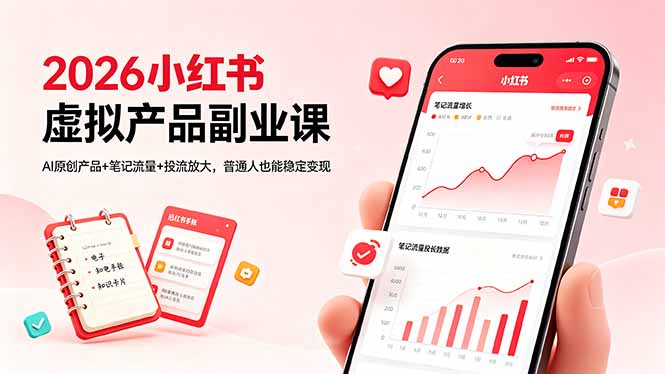 2026小红书虚拟产品副业课，AI原创产品+笔记流量+投流放大，普通人也能稳定变现-小创项目网