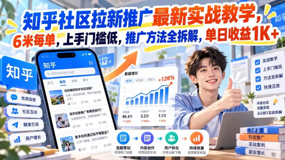 知乎社区拉新推广最新实战教学，6米每单，上手门槛低，推广方法全拆解，单日收益1K+！(更新0930)-小创项目网