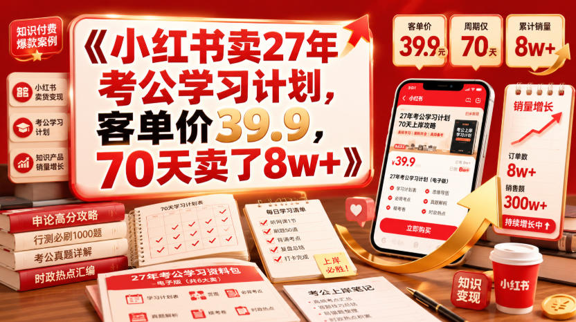 小红书卖27年考公学习计划，客单价39.9，70天卖了8w+！-小创项目网