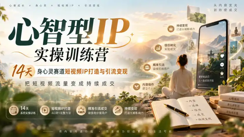 心智型IP实操训练营｜14天身心灵赛道短视频IP打造与引流变现，把短视频流量变成持续成交-小创项目网