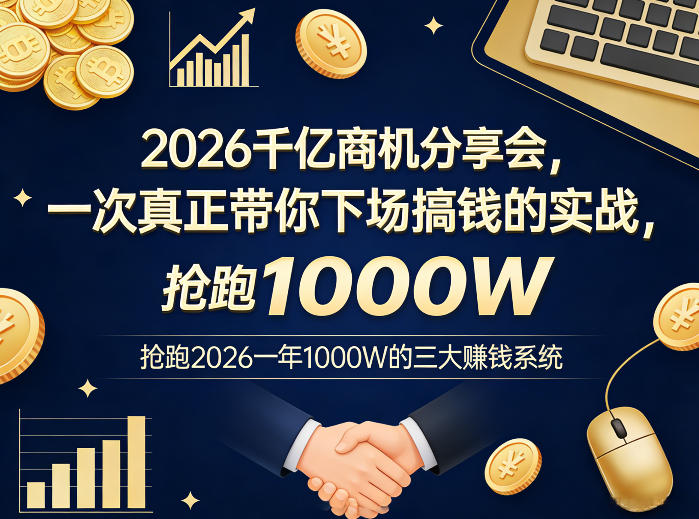 2026千亿商机分享会，一次真正带你下场搞钱的实战，抢跑2026一年1000W的三大賺钱系统-小创项目网