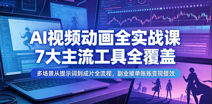 AI视频动画全实战课，7大主流工具全覆盖，多场景从提示词到成片全流程，副业接单账号变现提效-小创项目网