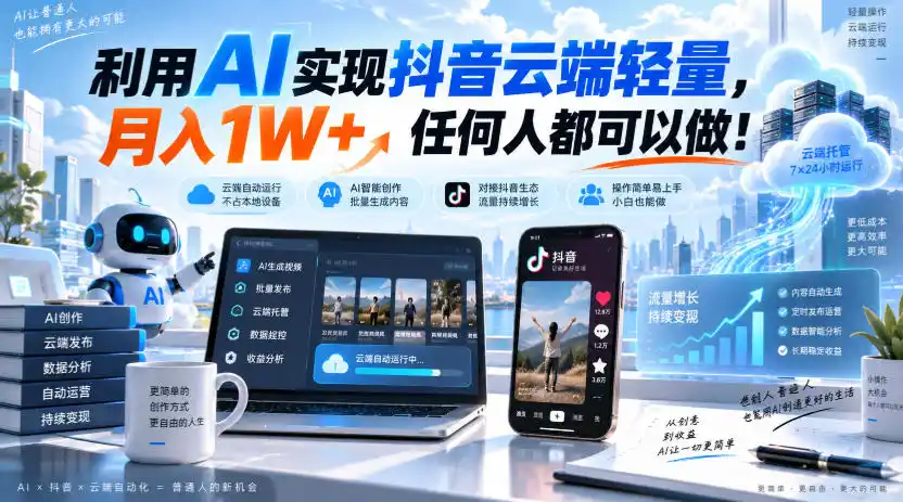 利用AI实现抖音云端轻量，月入1W+，任何人都可以做！【揭秘】-小创项目网