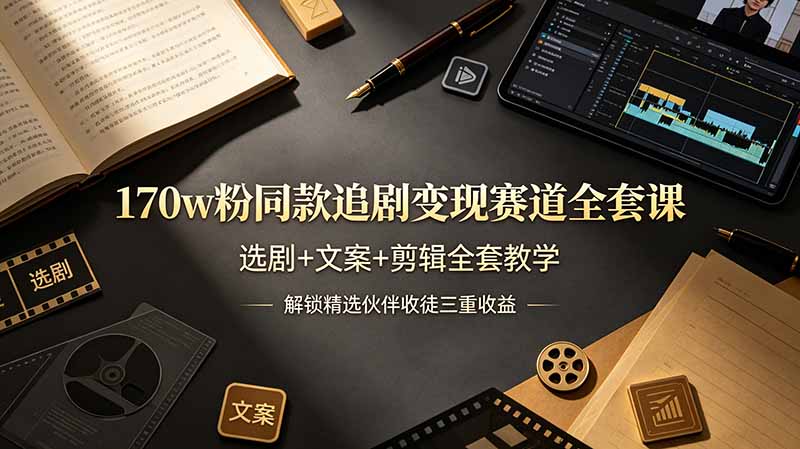 170w粉博主同款追剧变现赛道全套课，选剧+文案+剪辑全套教学，解锁精选伙伴收徒三重收益-寒山客