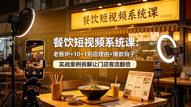 餐饮短视频系统课：老板IP+10+1到店理由+爆款钩子，实战案例拆解让门店客流翻倍-寒山客