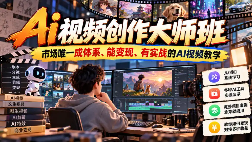 Ai视频创作大师班，市场唯一成体系、能变现、有实战的AI视频教学(更新2026)-小创项目网