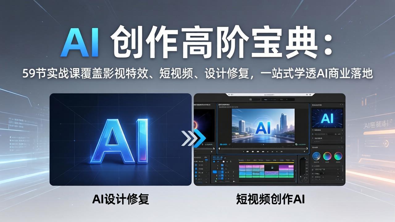 AI 创作高阶宝典：59节实战课覆盖影视特效、短视频、设计修复，一站式学透AI商业落地-小创项目网