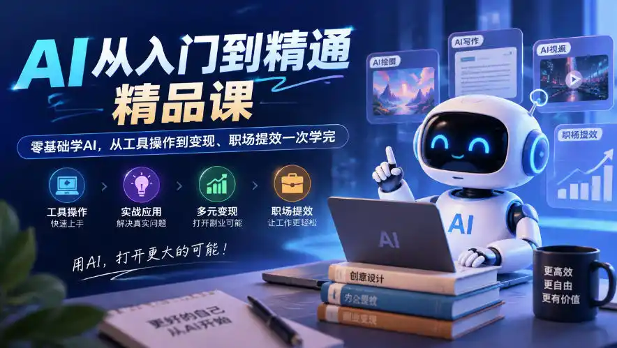 AI从入门到精通精品课，零基础学AI，从工具操作到变现、职场提效一次学完-小创项目网