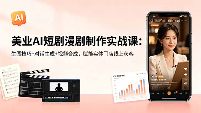 美业AI短剧漫剧制作实战课：生图技巧+对话生成+视频合成，赋能实体门店线上获客-小创项目网