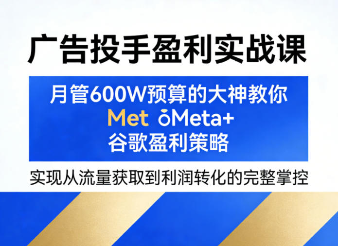 广告投手盈利实战课，月管600W预算的大神教你Meta+谷歌盈利策略，实现从流量获取到利润转化的完整掌控-小创项目网