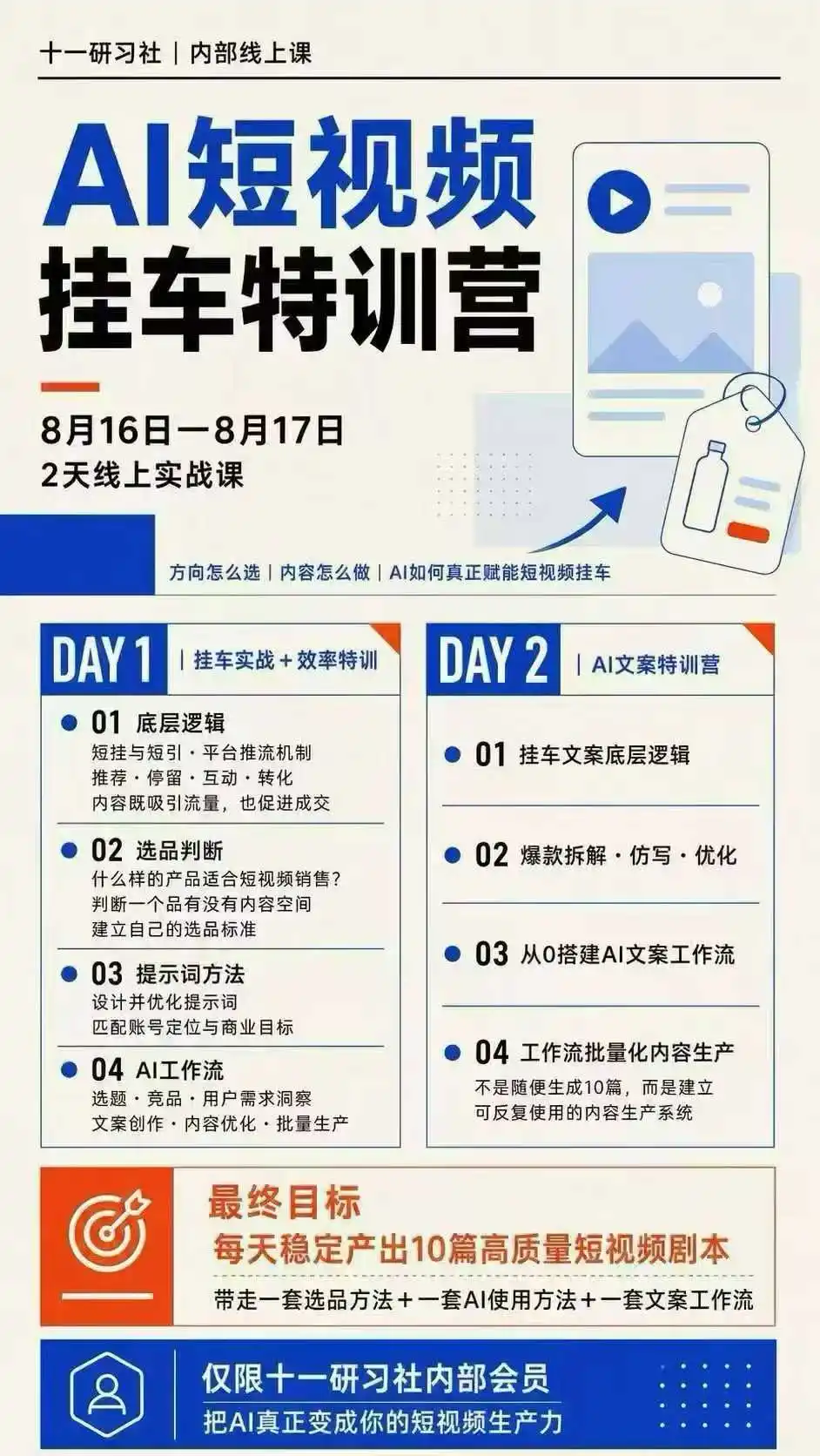 某社群8月16-17号线上课，AI短视频挂车特训营+AI文案特训，把AI真正变成你的短视频生产力-小创项目网