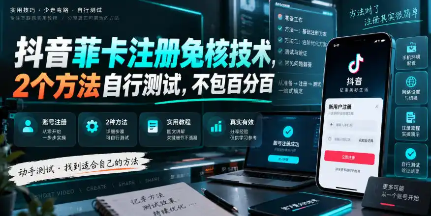 抖音菲卡注册免核技术，2个方法自行测试，不包百分百-小创项目网