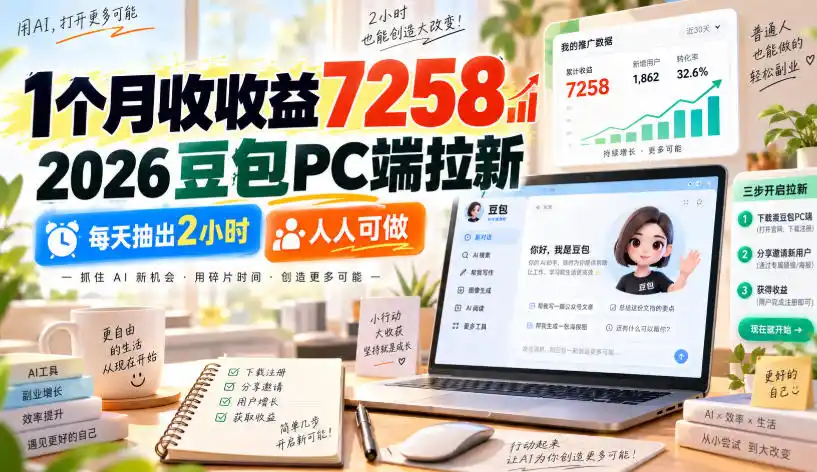 1个月收收益7258，2026豆包PC端拉新，每天抽出2小时，人人可做-寒山客