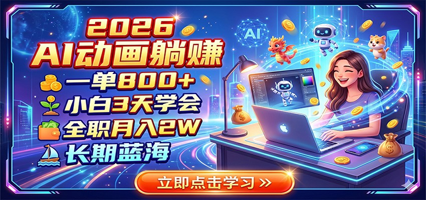 2026 AI动画躺赚：一单800+，小白3天学会，全职月入2W，长期蓝海-寒山客