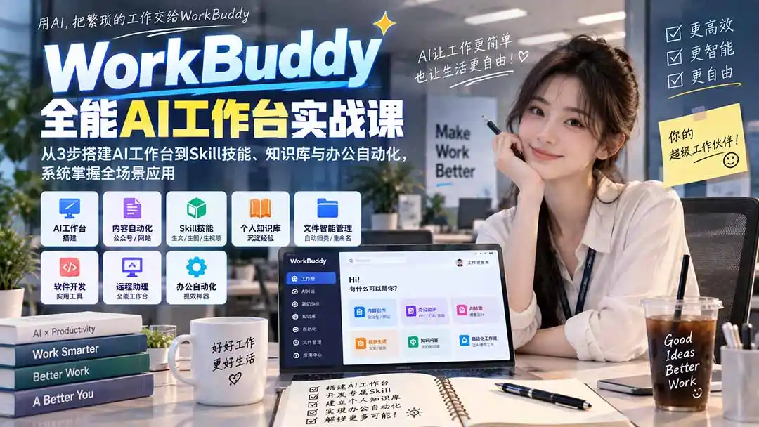 WorkBuddy全能AI工作台实战课:从3步搭建AI工作台到Skill技能、知识库与办公自动化,系统掌握全场景应用-寒山客