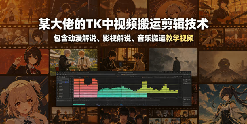 某大佬的TK中视频搬运剪辑技术，包含动漫解说、影视解说、音乐搬运教学视频-寒山客