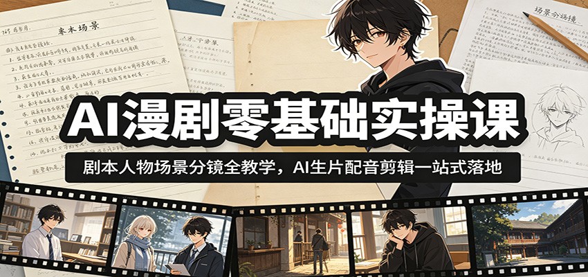 AI漫剧零基础实操课：剧本人物场景分镜全教学，AI生片配音剪辑一站式落地-寒山客