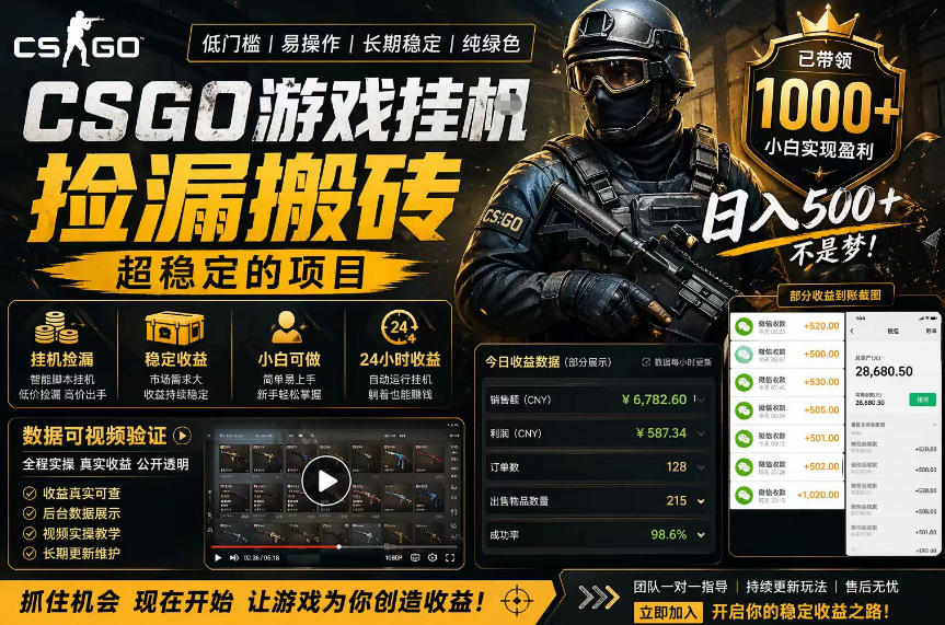 CSGO游戏搬砖，全自动挂G，不需要玩游戏，手机操作日入300+，解放双手【揭秘】-小创项目网