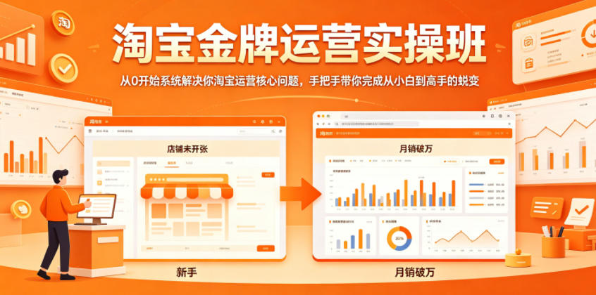 淘宝金牌运营实操班，从0开始系统解决你淘宝运营核心问题，手把手带你完成从小白到高手的蜕变-小创项目网