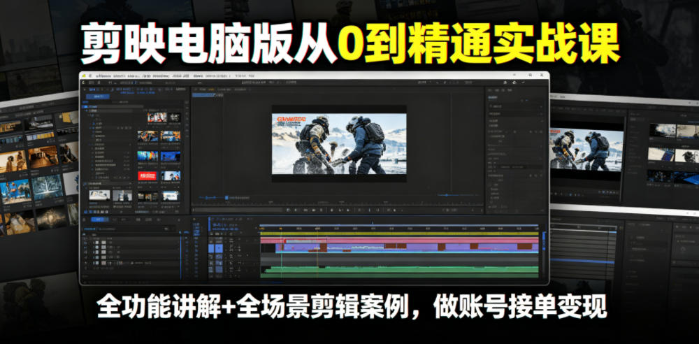 剪映电脑版从0到精通实战课，全功能讲解+全场景剪辑案例，做账号接单变现-寒山客