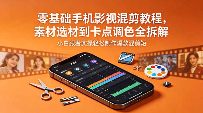 零基础手机影视混剪教程，素材选材到卡点调色全拆解，小白跟着实操轻松制作爆款混剪短片-寒山客