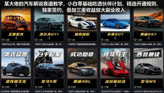某大佬的汽车解说赛道教学，小白零基础吃透伙伴计划、精选开通规则、独家签约，叠加三重收益放大副业收入-小创项目网
