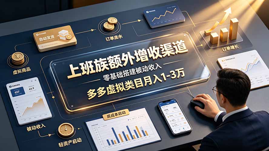 上班族额外增收渠道，零基础搭建被动收入，多多虚拟类目月入 1-3 万-小创项目网