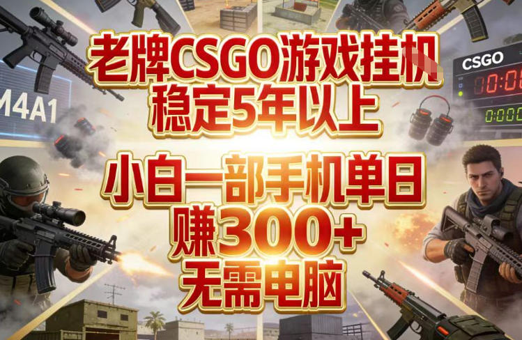 老牌CSGO游戏挂G，稳定5年以上，小白一部手机单日賺3张+，无需电脑【揭秘】-小创项目网