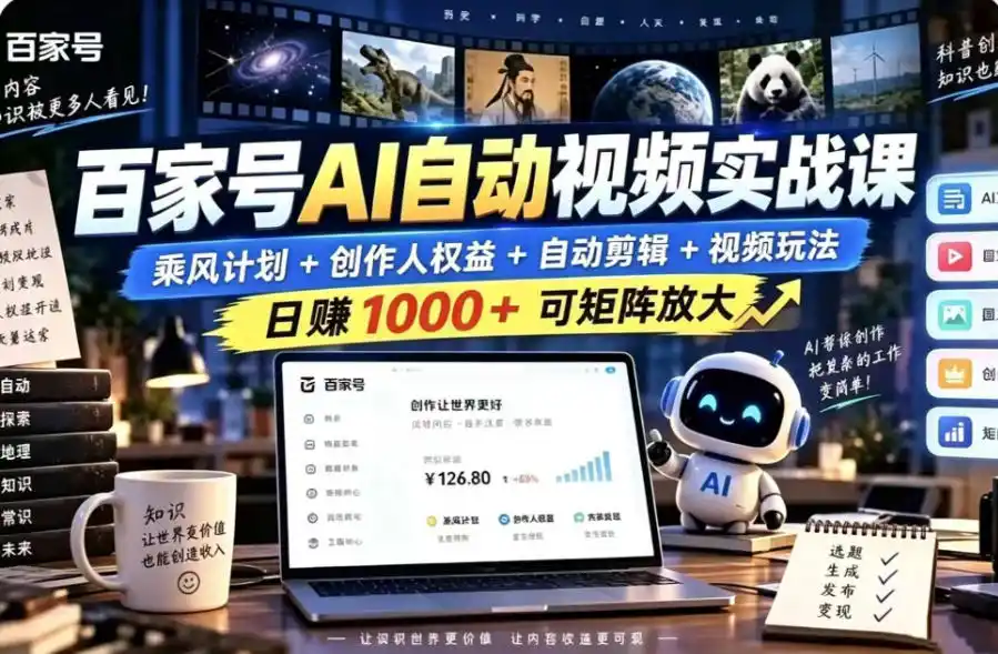 百家号自动矩阵玩法，长期可以做的项目，日入1k+，真正的睡后收入-小创项目网
