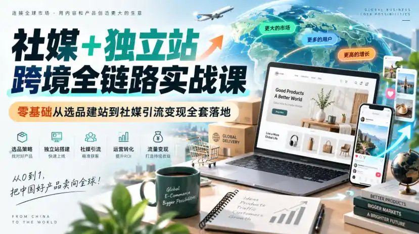 社媒+独立站跨境全链路实战课｜零基础从选品建站到社媒引流变现全套落地-寒山客