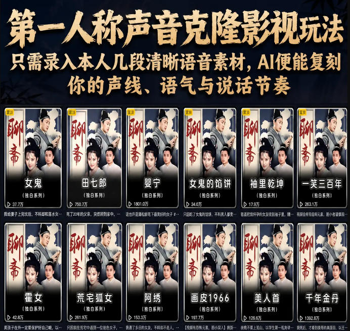 第一人称声音克隆影视玩法，只需录入本人几段清晰语音素材，AI便能复刻你的声线、语气与说话节奏-寒山客