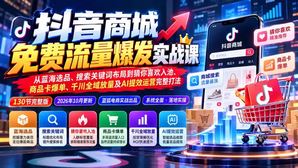 抖店城免费流量爆发实战-更新：蓝海选品、搜索关键词布局到猜你喜欢入池、商品卡爆单、千川全域放量及AI提效完整打法-小创项目网