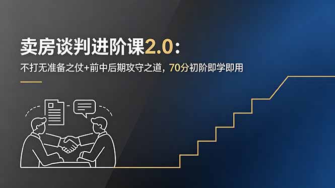 卖房谈判进阶课2.0：不打无准备之仗+前中后期攻守之道，70分初阶即学即用-寒山客