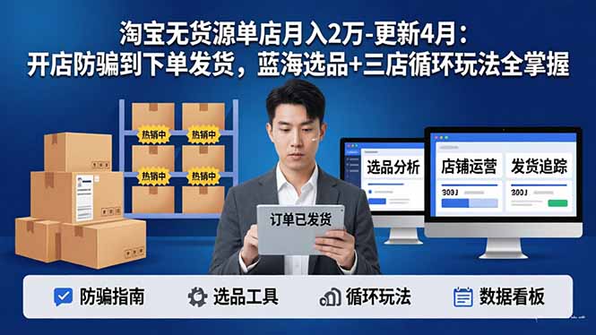 淘宝无货源5.0单店月入2万-更新4月：开店防骗到下单发货，蓝海选品+三店循环玩法全掌握-小创项目网