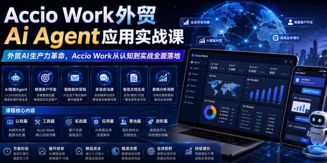 Accio Work外贸Ai Agent应用实战课，外贸AI生产力革命，Accio Work从认知到实战全面落地-寒山客