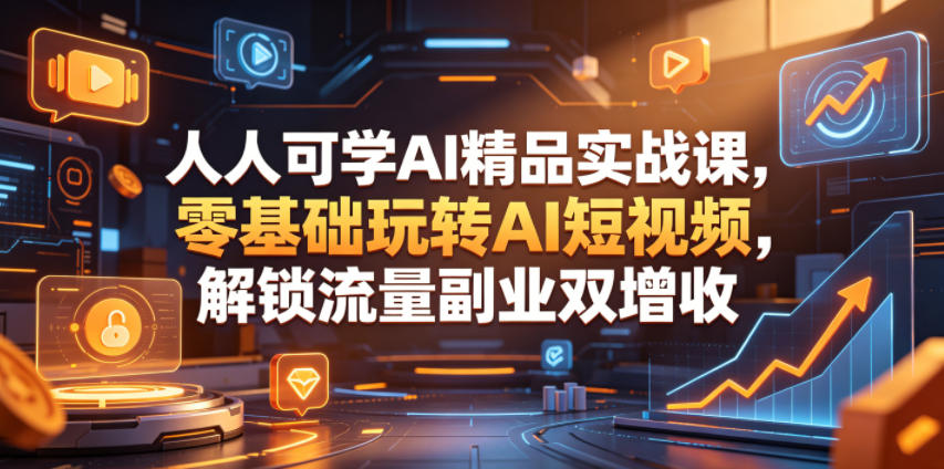 人人可学AI精品实战课，零基础玩转AI短视频，解锁流量副业双增收-寒山客