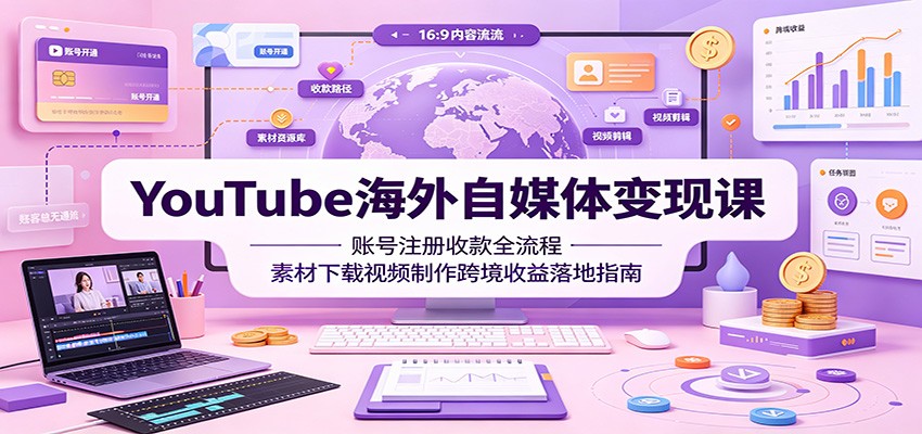 YouTube海外自媒体变现课：账号注册收款全流程，素材下载视频制作跨境收益落地指南-小创项目网