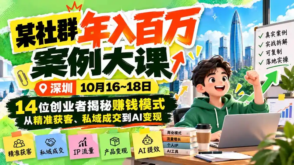 某社群年入百万案例大课-深圳10月16~18日：14位创业者揭秘赚钱模式，从精准获客、私域成交到AI变现-小创项目网