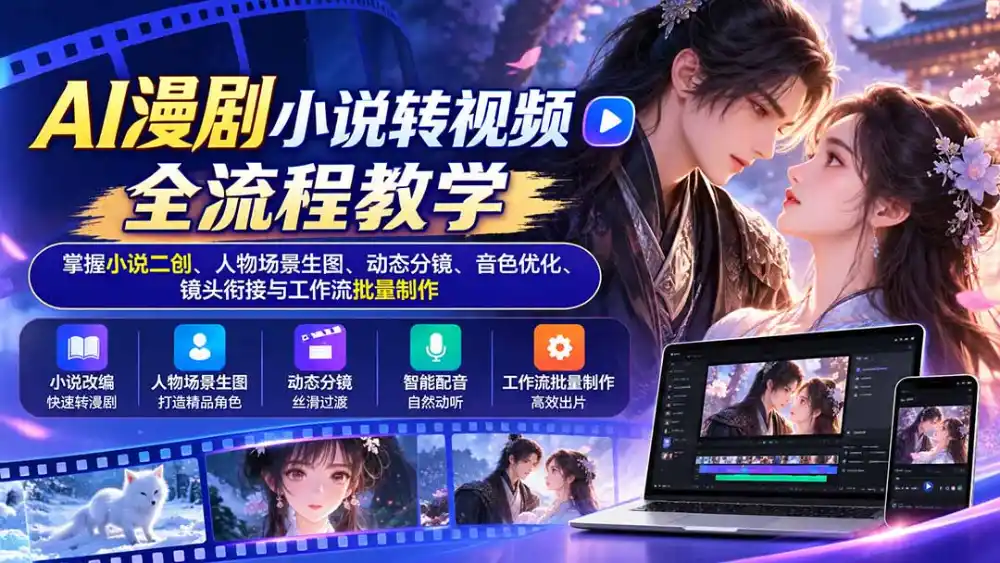 AI漫剧小说转视频全流程教学：掌握小说二创、人物场景生图、动态分镜、音色优化、镜头衔接与工作流批量制作-小创项目网